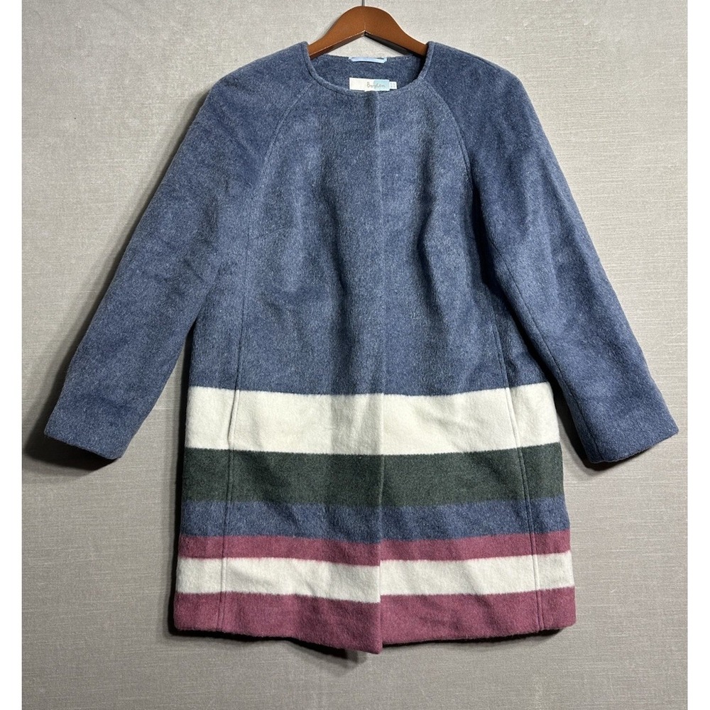Boden Sienna Wool Coat Women's Size US 8 UK 12 Colorblock Mohair Blue Pink White